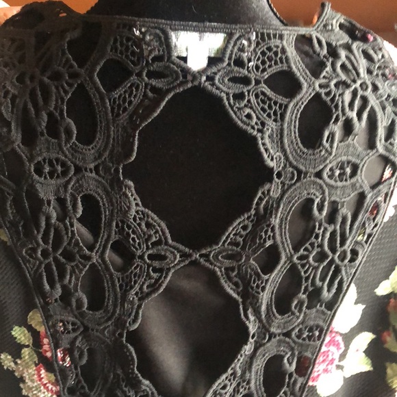Black Floral Dress with Open Lace Back - Picture 3 of 8